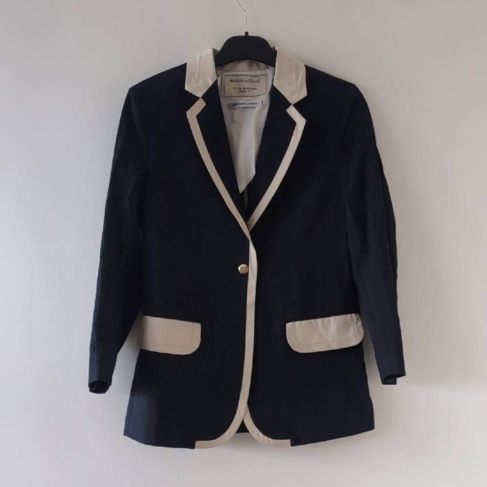 Maison Kitsune Navy and Beige Blazer Size 36
